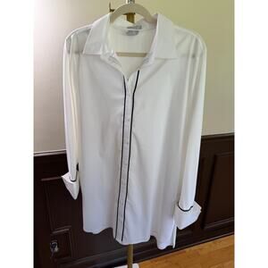 Chico’s White Button Down Blouse Size 2 Large Classic Stretch Shirt